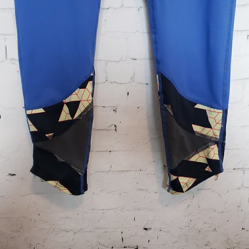 Oiselle Running Tights Size 4 Blue Yellow Zip Ankles Active Womens - Picture 4 of 10